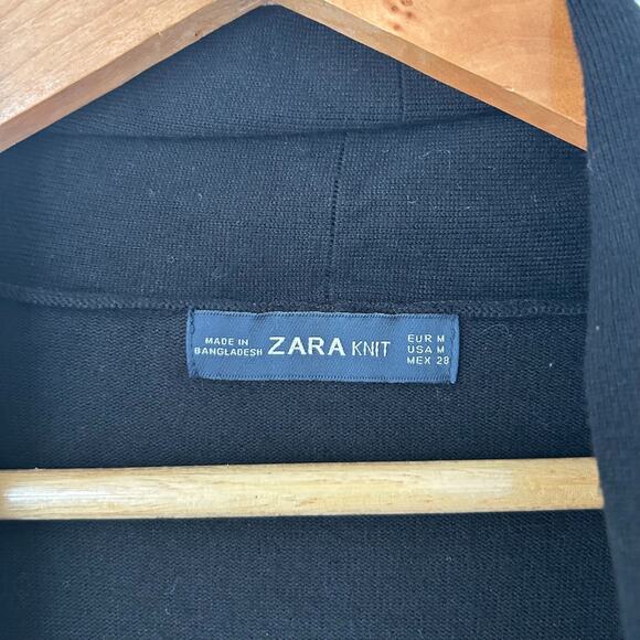 ZARA Knit Black Belted Tie Open Front Cardigan Sweater Women’s Size Medium - Picture 3 of 4